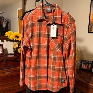 Wesc Men's Orange and Brown Plaid Button-Down Shirt